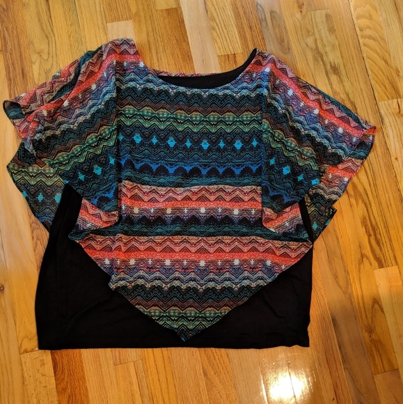 Tops - Black Tank with Sheer Poncho Overlay